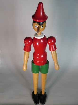 #1576 Large painted Wood Pinocchio Doll, cica 1950s - 1960s,  **SOLD** June 2016