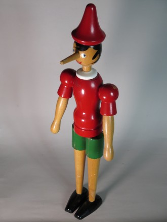 #1576 Large painted Wood Pinocchio Doll, cica 1950s - 1960s,  **SOLD** June 2016