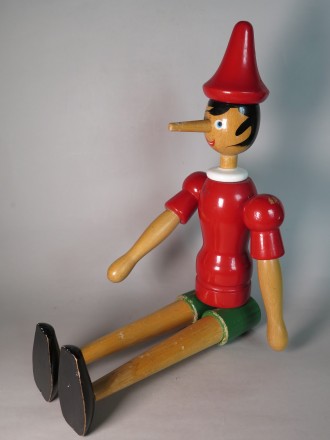 #1576 Large painted Wood Pinocchio Doll, cica 1950s - 1960s,  **SOLD** June 2016