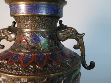 #1630 Rare Bronze Vase with Iznik Style Decoration from Japan, circa 1890 - 1910