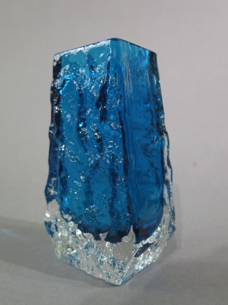 #1663  Whitefriars Glass Kingfisher Blue "Coffin" Vase, early 1970s  **Sold** March 2018