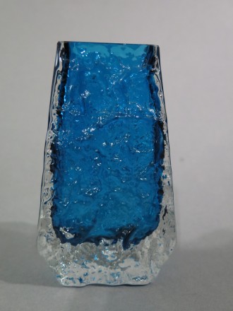 #1663  Whitefriars Glass Kingfisher Blue "Coffin" Vase, early 1970s  **Sold** March 2018