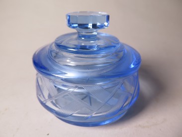 #1525   Art Deco Blue Glass Trinket Box **SOLD** August 2017
