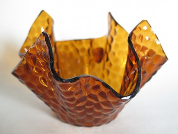 #1547  Chance Brothers Glass 'Hammered' Handkerchief Vase, circa 1965