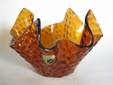 #1547  Chance Brothers Glass 'Hammered' Handkerchief Vase, circa 1965