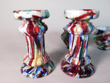 #1691  Pair of Art Deco Bohemian Art Glass Jardinieres and Stands by Franz Welz, circa 1925   **Sold**  April 2018