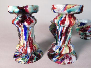 #1691  Pair of Art Deco Bohemian Art Glass Jardinieres and Stands by Franz Welz, circa 1925   **Sold**  April 2018