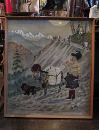 #1828  Framed Applique Textile Picture from Tibet, circa 1950s