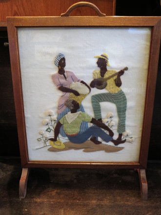 #1702  Applique "Cotton Pickers" Firescreen, circa 1920s - 1930s  **SOLD** December 2019