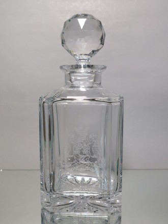 #1560 Late 20th Century Bohemian Glass Lead Crystal Decanter "Audentes Fortuna Luvat"  **Sold** 2018