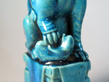 #1745 Rare Chinese Turquoise Enamelled Buddhist Guardian Lion，17th /18th Century