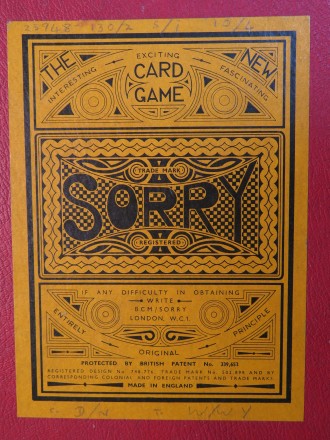 #1652  Early "SORRY" Card and Board Game, circa 1929  **SOLD**  December 2017