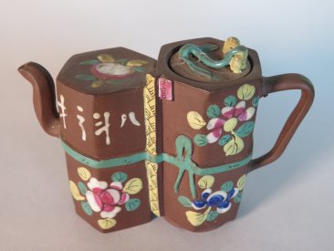 #1693  Enamelled Double Bodied Yixing Teapot from China, circa 1880-1920