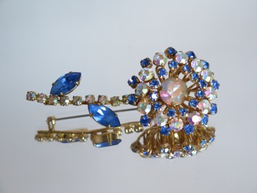 #1592  Blue and Lustre Diamante Brooch, circa 1950s  **SOLD**  2017