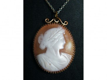 #0247 Carved Neo-Classical Style Cameo Pendant on Silver Chain circa 1890 - 1910 **SOLD**