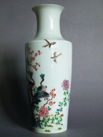 #1414   Chinese "Famille Rose" Peacock Vase,  Guangxu Mark but probably early 21st Century  - **Sold**  2018