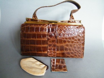 #0183 Circa 1940s Marshall & Snelgrove Crocodile Skin Leather Ladies Handbag **SOLD** through our Liverpool shop