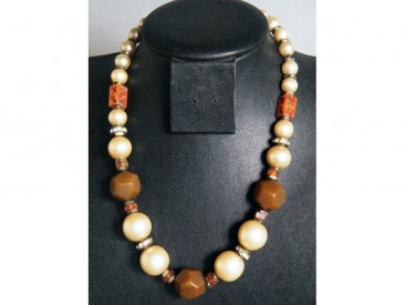 #0432 1930s Art Deco Faux Pearl Bakelite & Carved Carnelian Necklace  **SOLD**  2019