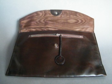 #0490 1930s Ladies Modernist Soft Brown Leather Clutch Bag  *SOLD*