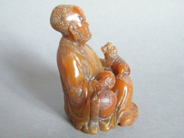 #0323 Rare 17th/18th Century Chinese Soapstone Carving of Damo, signed Shang Jun   **Sold** to U.S.A., Nov. 2013