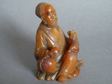 #0323 Rare 17th/18th Century Chinese Soapstone Carving of Damo, signed Shang Jun   **Sold** to U.S.A., Nov. 2013