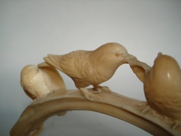 #0158 Japanese Carved Okinomo - Sparrows on Branch - Meiji **Sold** through our Liverpool shop - October 2010