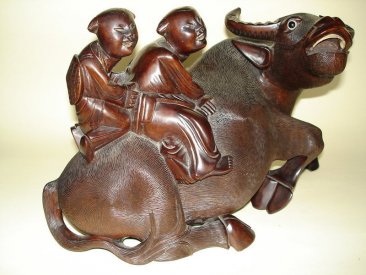 #0105 Large Carved Chinese Hardwood Buffalo and Stand - Gangxu Reign (1875 -- 1908) **Sold**  to USA December 2007 售至美国 - 2007年12月