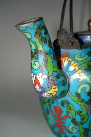 #0056  19th Century Chinese Cloisonne Enamel Tea Kettle **Sold**  to China - November 2010 售至中国 - 2010年11 月
