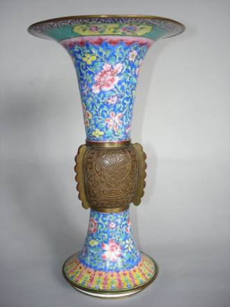 #0400  Rare 18th Century Chinese Enamel Vase - Gu - Qianlong  **SOLD** to China - November 2010 售至中国 - 2010年11月