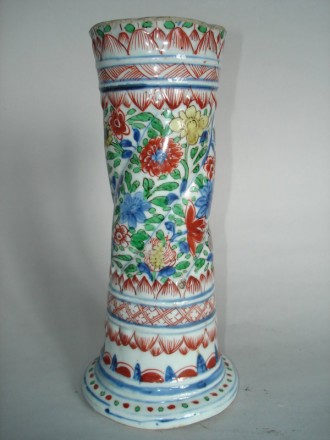 #0210  17th Century Chinese Export Wucai Gu Vase (neck reduced) Kangxi reign (1662-1722) **Sold**  to China - March 2010 售至中国 - 2010年3月