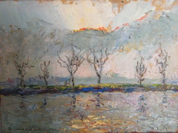 #1137  Oil on Board "Sunset at Hammersmith" by Piero Sansalvadore (1892-1955)  **Sold**