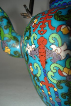 #0056  19th Century Chinese Cloisonne Enamel Tea Kettle **Sold**  to China - November 2010 售至中国 - 2010年11 月