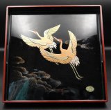 #1866  Japanese Gold Lacquered "Flying cranes" Tray  **SOLD** December 2025