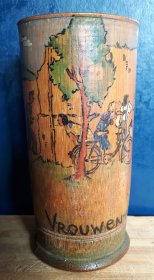 #1764 Important Documentary Dutch P.O.W. Painted Bamboo Pot, dated July 1943