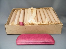 #0191 1940s Pink Leather Covered Ladies Spectacles / Glasses Case - Unused