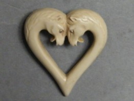 #0912 1920s or 1930s Faux Ivory Art Deco Horses Plastic Brooch **SOLD**