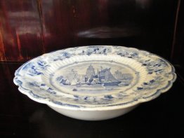 #1733  Liverpool  Herculaneum Pottery Warming Plate, "Liverpool from the Seacombe Slip", Circa 1830  **Sold** September 2018