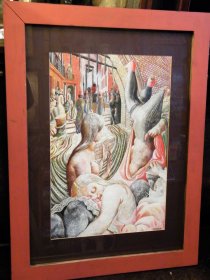 #1820  Surrealist Style Painting, Acrylic on Board, circa 1980s - 1990s
