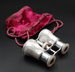 #1874  Mother of Pearl Mounted Victorian or Edwardian Aluminium Opera Glasses   **SOLD** January 2026