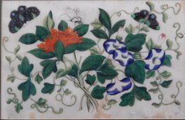 #1868  Chinese Export "Butterfly and Flower" Pith Paper Painting, circa 1852 - 1863