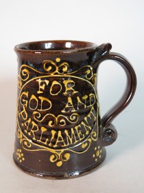 #1634  Rare Slip Decorated Tankard "For God And Parliament" **SOLD** February 2020