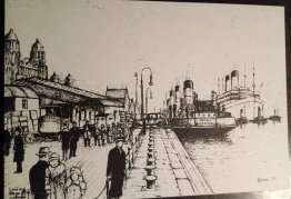 #1854 1973 Engraving "Landing Stage Liverpool 1928" Postcard