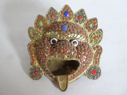 #1744  Himalayan "Jewelled" Mask Ashtray from Tibet or Nepal, circa 1920-1960  **SOLD**  January  2019