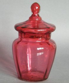 #1826 Victorian Cranberry Glass Jar with Cover, circa 1880-1900