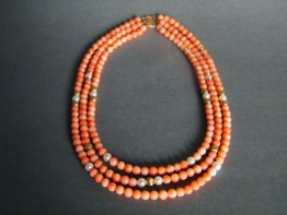 #0220 Antique Coral Pearl & 14K Gold Necklace circa 1890-1910 **SOLD**