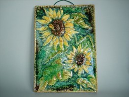 #0809  German Karlsruhe Sunflower Tile or Plaque - circa 1960s, **SOLD** May 2019