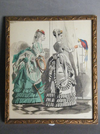 #1665 Hand Coloured Ladies 'Latest Paris Fashions' Print, August 1868  **SOLD**  October 2018