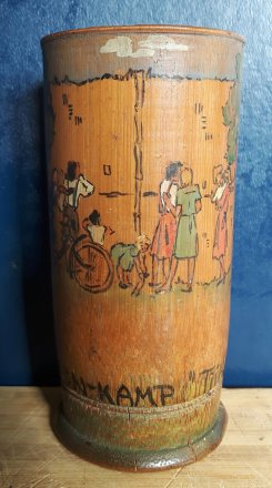 #1764 Important Documentary Dutch P.O.W. Painted Bamboo Pot, dated July 1943