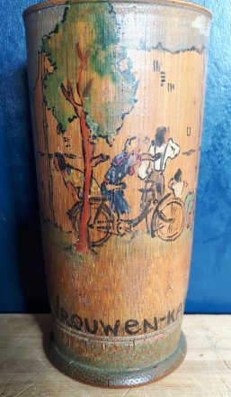 #1764 Important Documentary Dutch P.O.W. Painted Bamboo Pot, dated July 1943