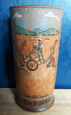 #1764 Important Documentary Dutch P.O.W. Painted Bamboo Pot, dated July 1943